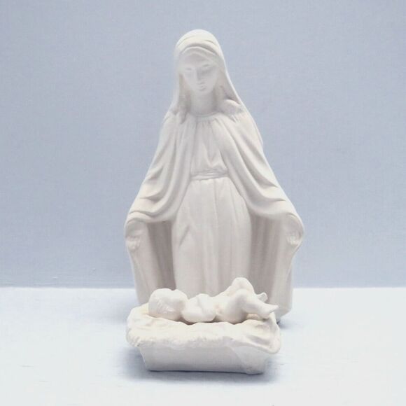 Handmade Ready to Paint Ceramic Mary and Baby Jesus Figurine, Paintable Ceramics - Picture 1 of 9
